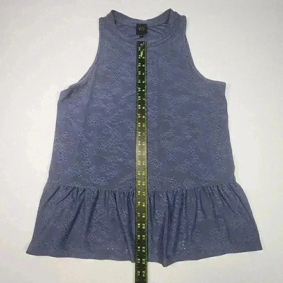 W5 Woman Navy Blue Sleeveless Top M Anthropologie Shirt Lace Fabric Ruffle - Picture 12 of 13